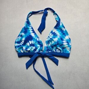 Winki Girl Blue Tie Dye Halter Tie Swim Sports Bra Beach Bikini‎ Top L Large